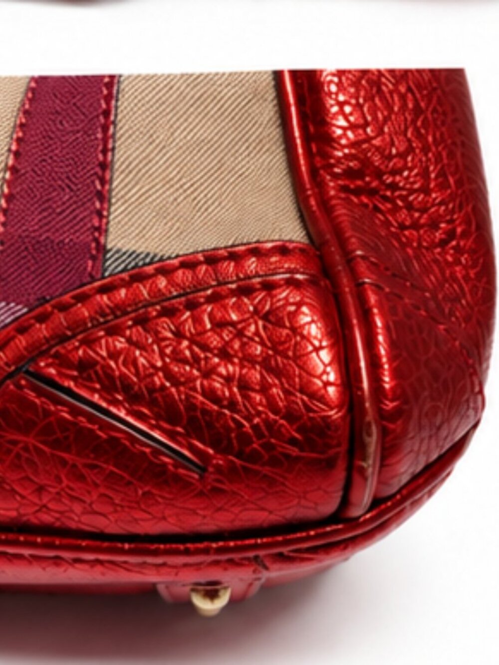 BURBERRY PRORSUM Metallic Red House Check Bowler Satchel - RARE LIMITED EDITION - Picture 5 of 8